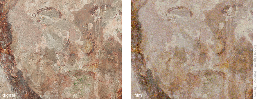 A comparison of church wall painting captured digitally and on drum scanned film